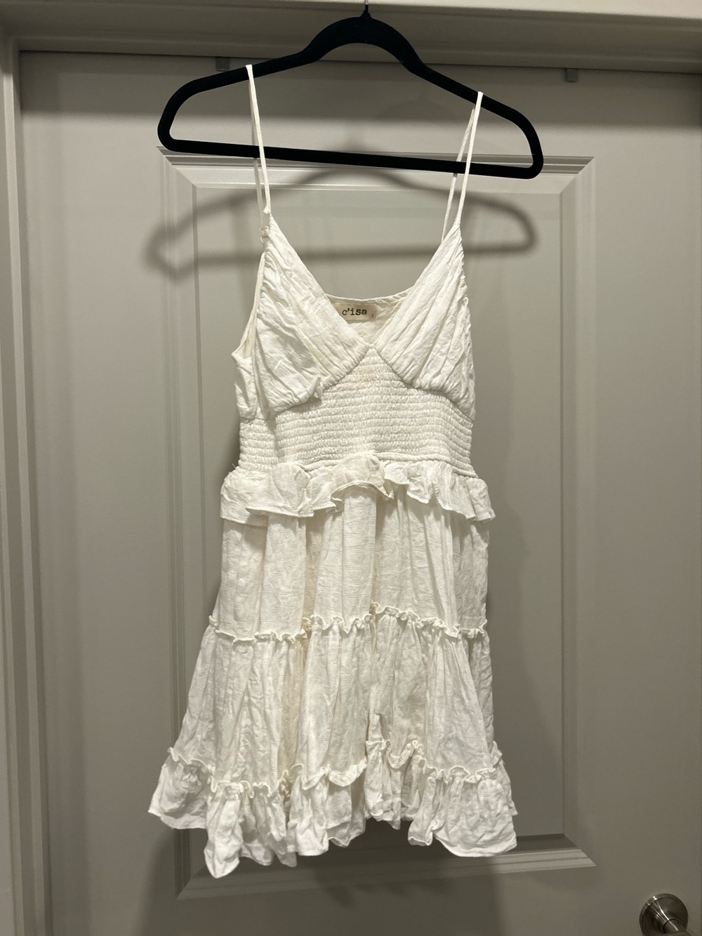 C’isa White V-Neck Smocked Sundress
